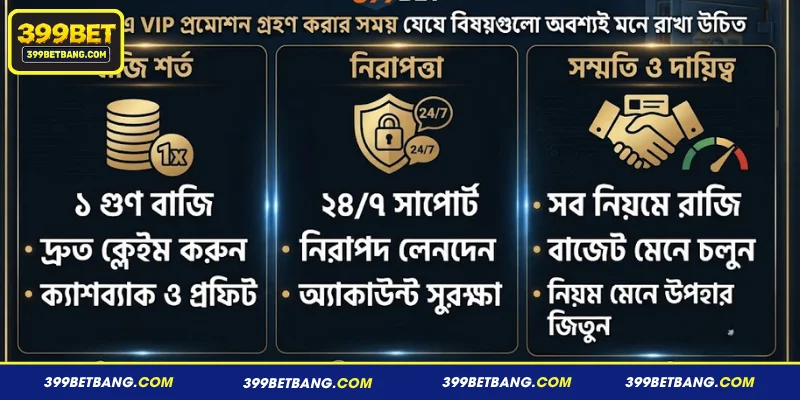 399BET-এ VIP প্রমোশন গ্রহণ করার সময় যে বিষয়গুলো অবশ্যই মনে রাখা উচিত